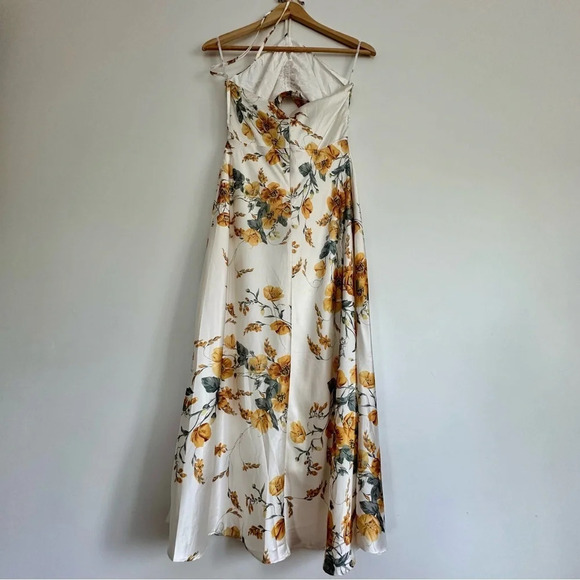 Lulus Unforgettable Moments Ivory Floral Cutout Halter Midi Dress size Small - Picture 4 of 5